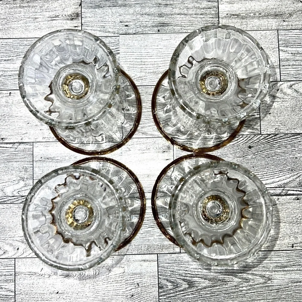 Libbey Vintage Gold Rim Pressed Glass Ice Cream Sundae Set of 4
